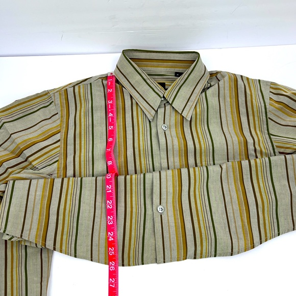 BOSS HUGO BOSS MENS LONG SLEEVES SIZE M, DARK TAN BASE WITH BROWN & GREEN LINES - Picture 15 of 15